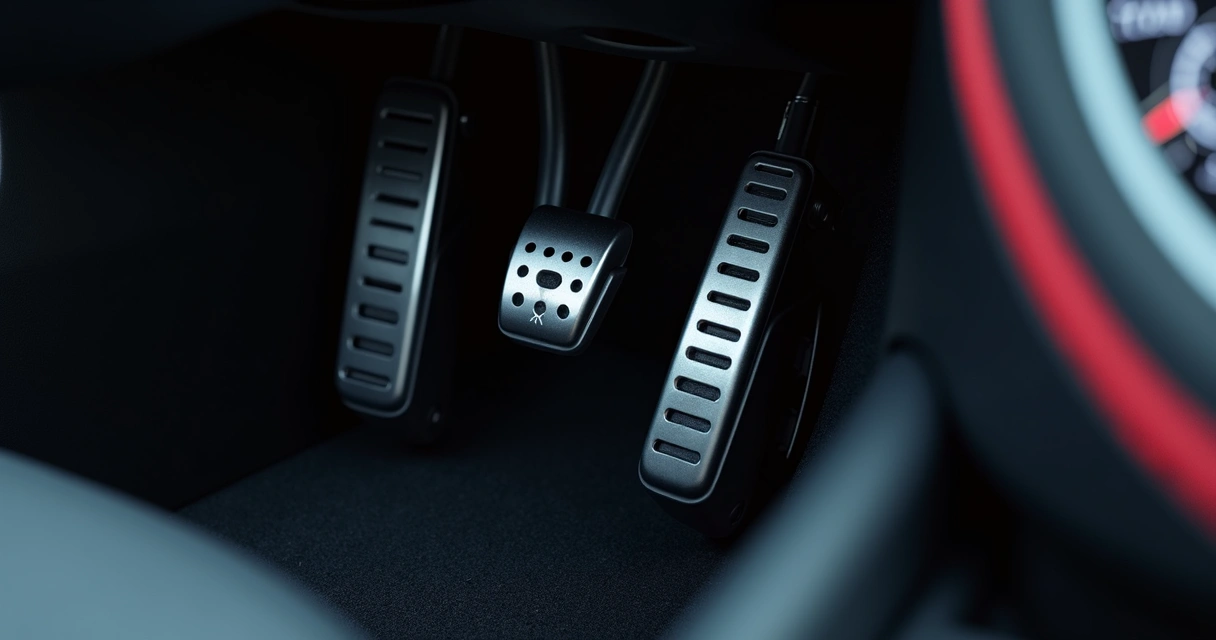 Painel de carro com pedal do acelerador em destaque, mostrando o detalhe eletrônico