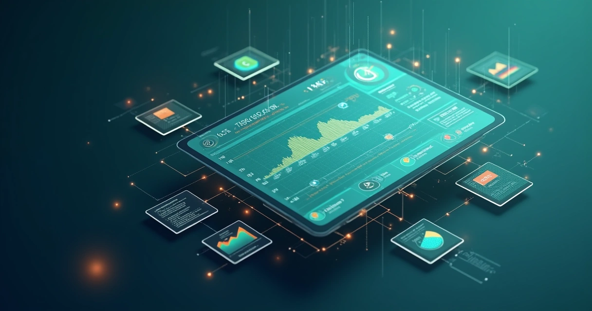 Painel digital abstrato conectando dados de acompanhamento nutricional e comportamento do paciente 