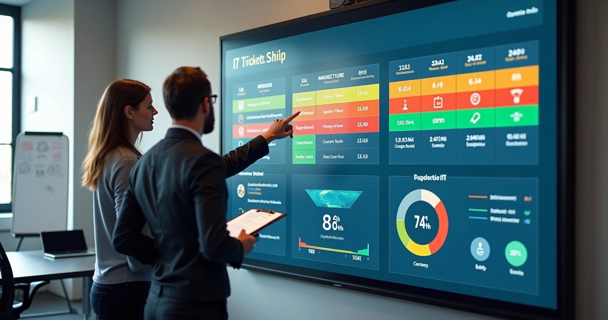 Painel digital de SLA de suporte de TI com indicadores coloridos 