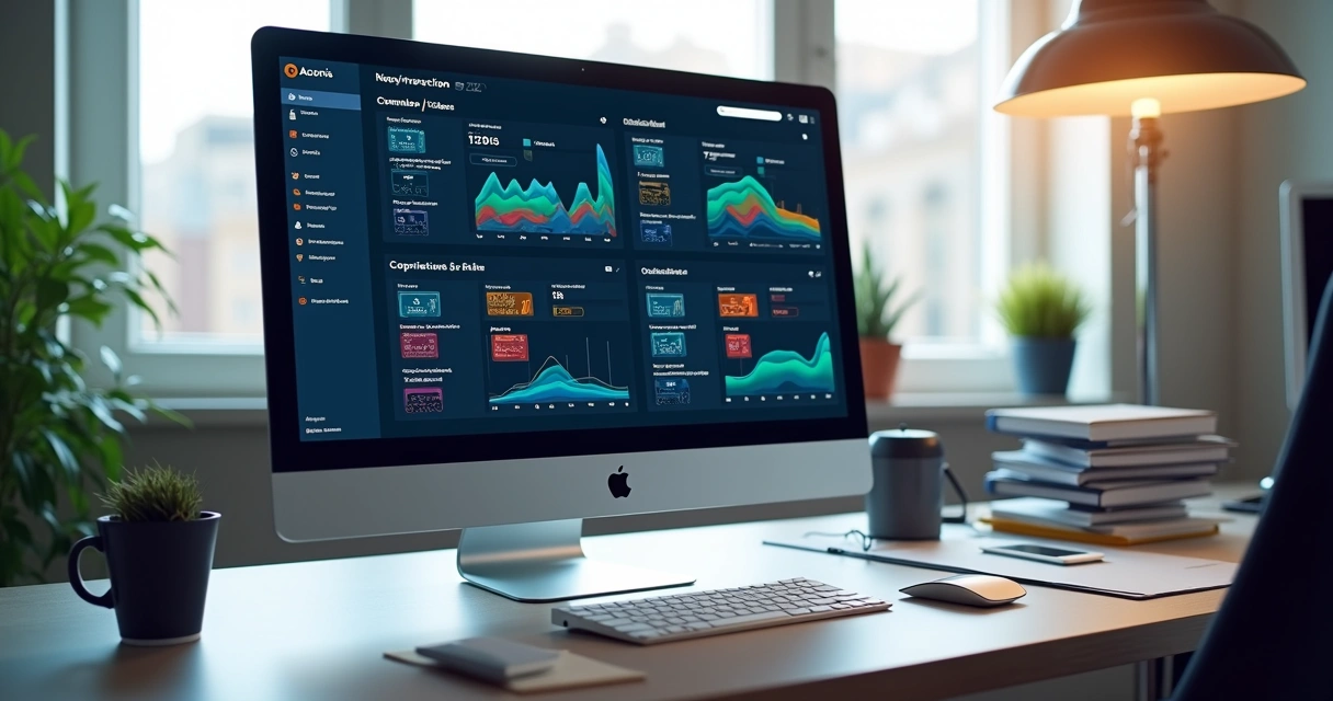 Painel de controle do Acronis com gráficos coloridos de backup e status de proteção 