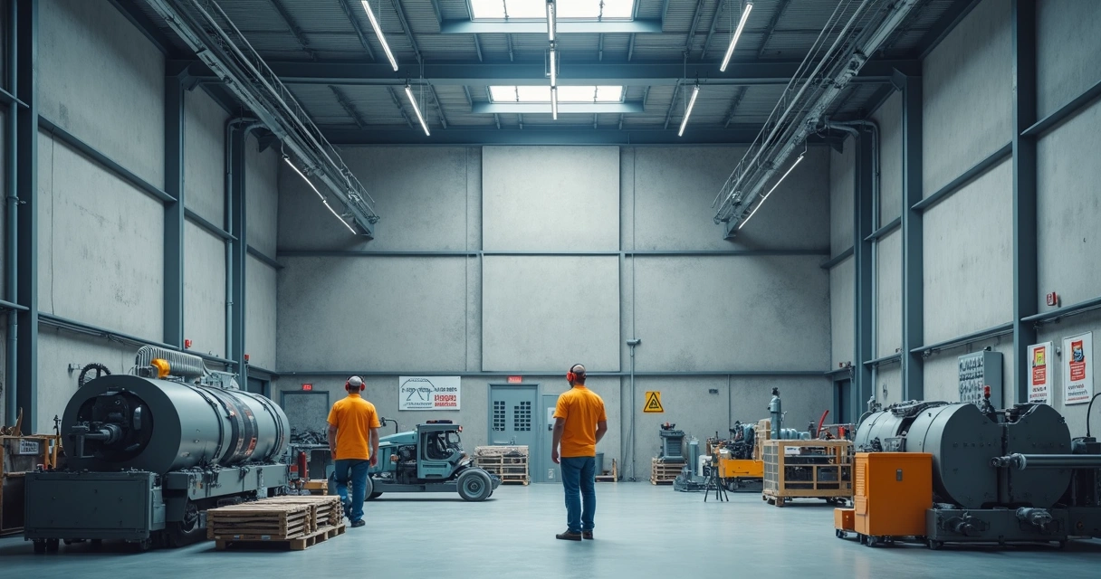 Painéis acústicos instalados em paredes industriais 