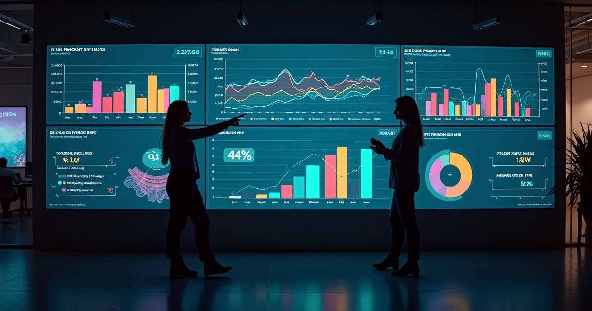 Painel digital mostrando dados e gráficos de desempenho de afiliados 
