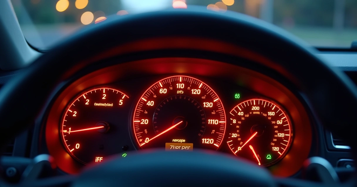 Painel do carro com luzes de alerta acesas