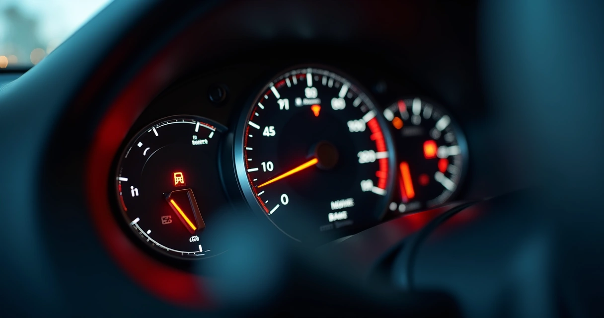 Painel de carro com luzes de alerta acesas