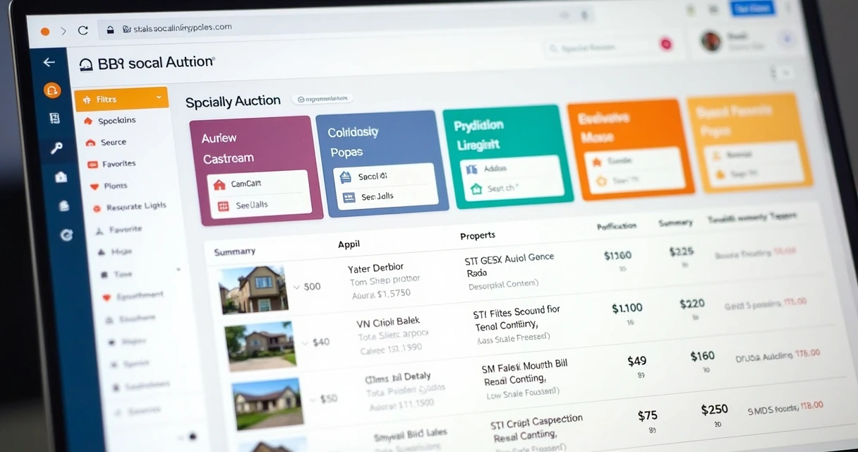 Tela de plataforma mostrando painel de alertas de imóveis de leilão