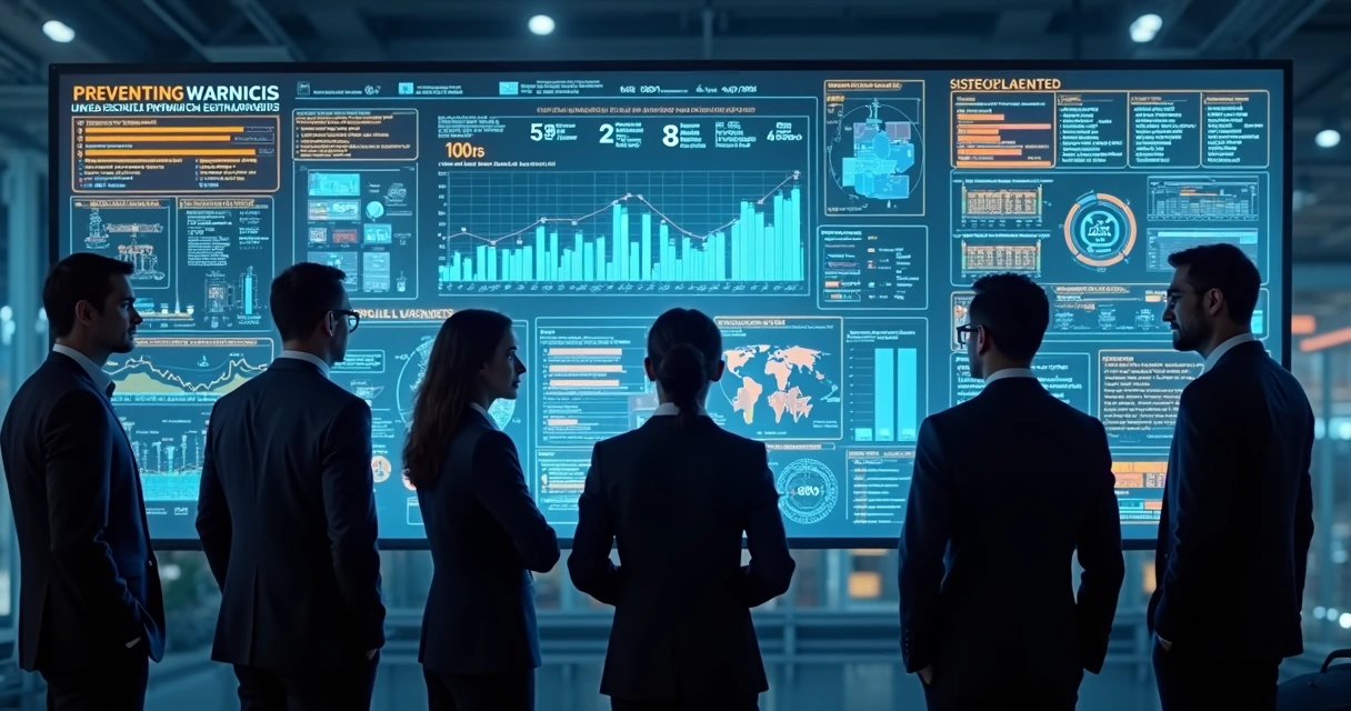 Equipe analisando painel digital de alertas preditivos