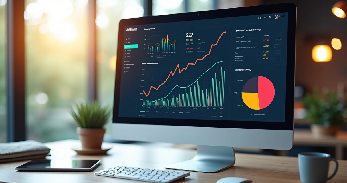 Painel digital com gráficos mostrando vendas de afiliados 
