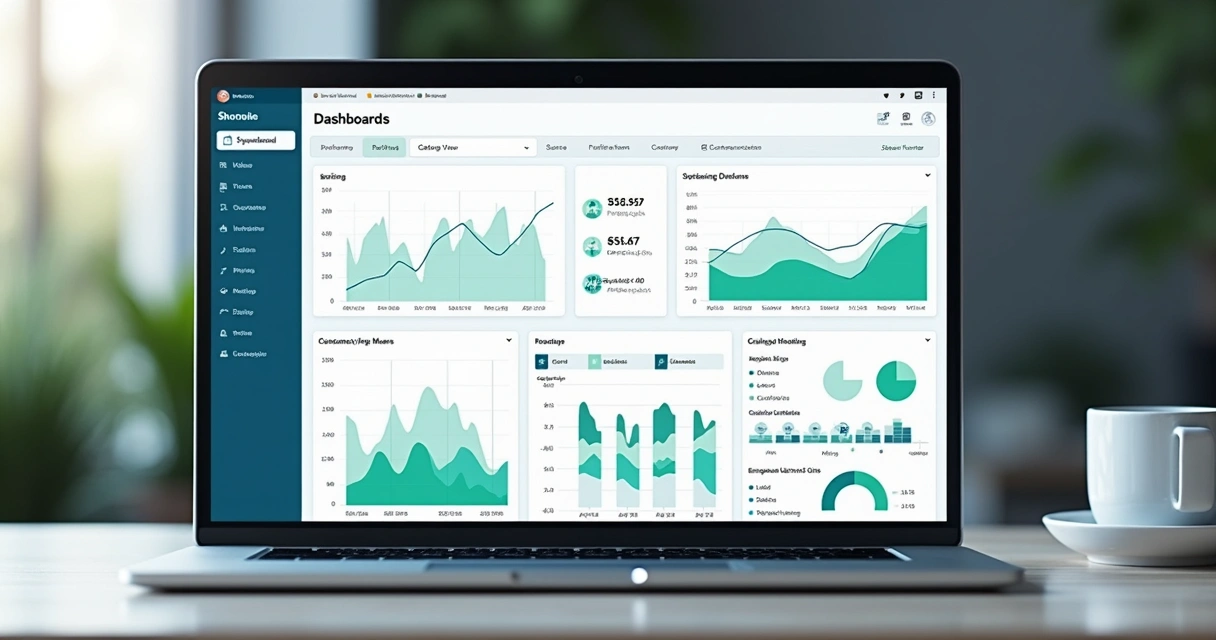 Painel analítico de um catálogo digital com gráficos e relatórios 