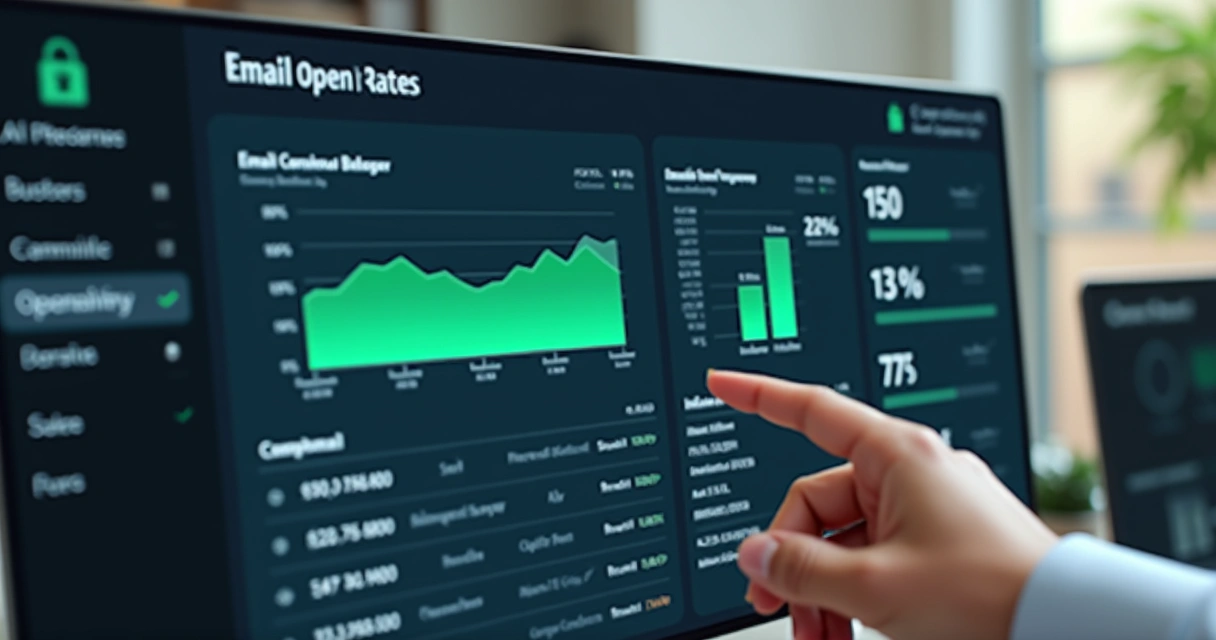 Painel mostrando gráfico de abertura e resposta de e-mails em vendas para pequenas empresas 
