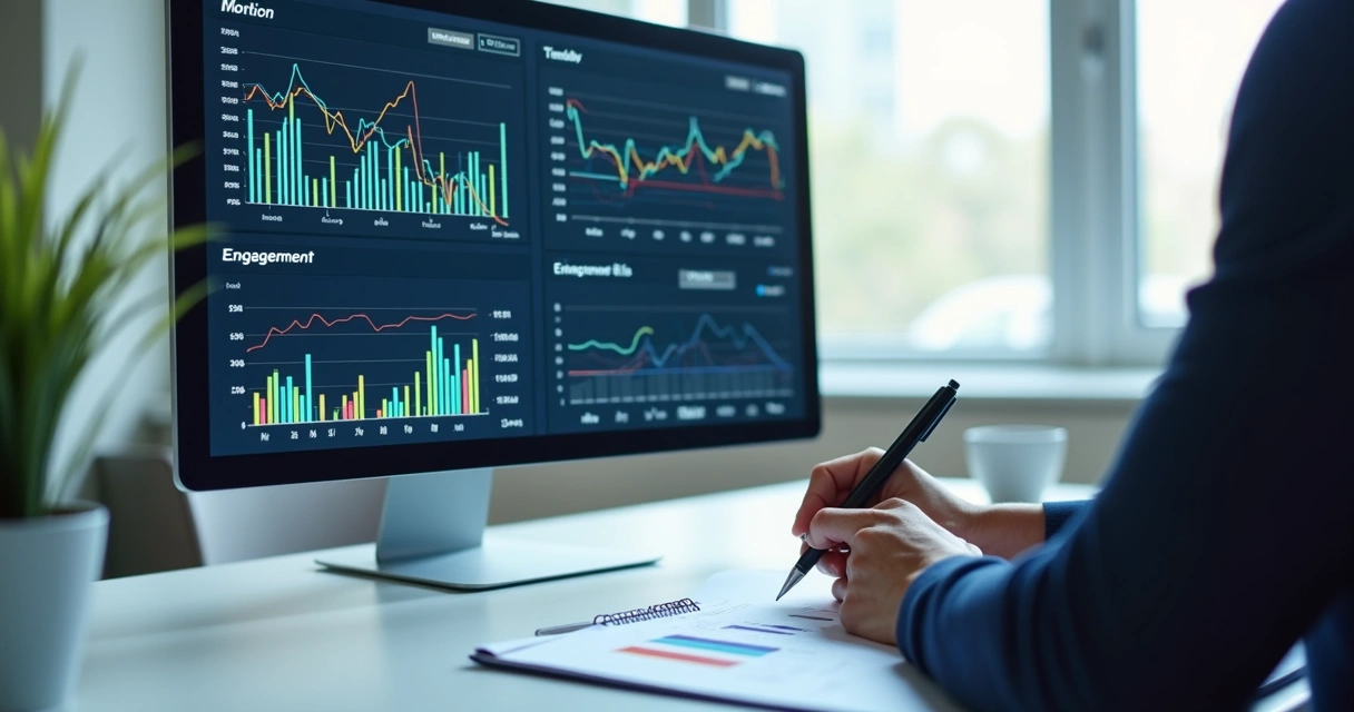 Painel digital mostra gráficos de engajamento de leads com indicadores de conversão