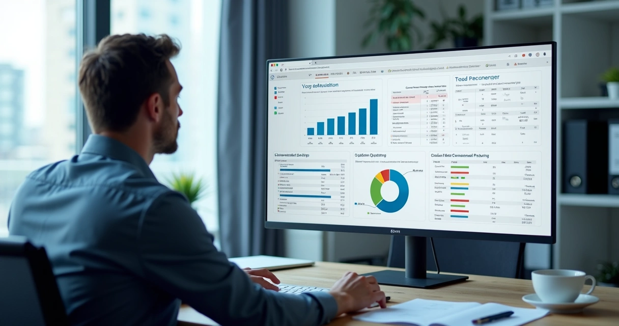 Analista avaliando leads em dashboard comercial