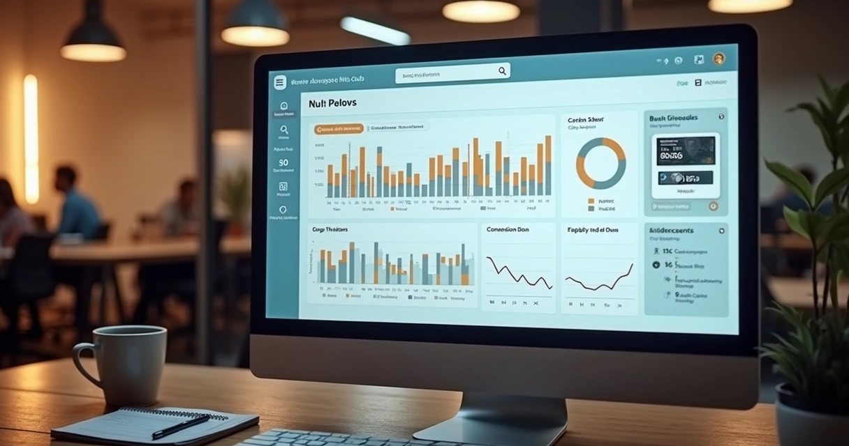 Tela de computador mostrando painel de análise de métricas de publicidade nativa
