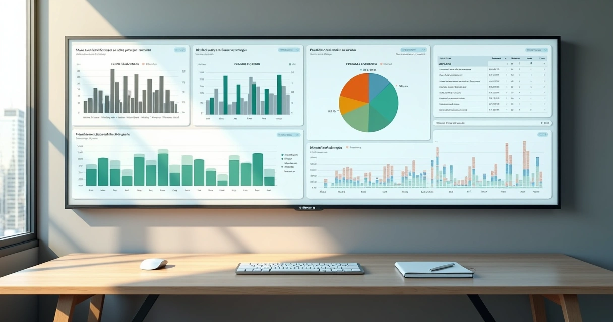 Painel digital exibindo análise gráfica de relatórios de ponto eletrônico 
