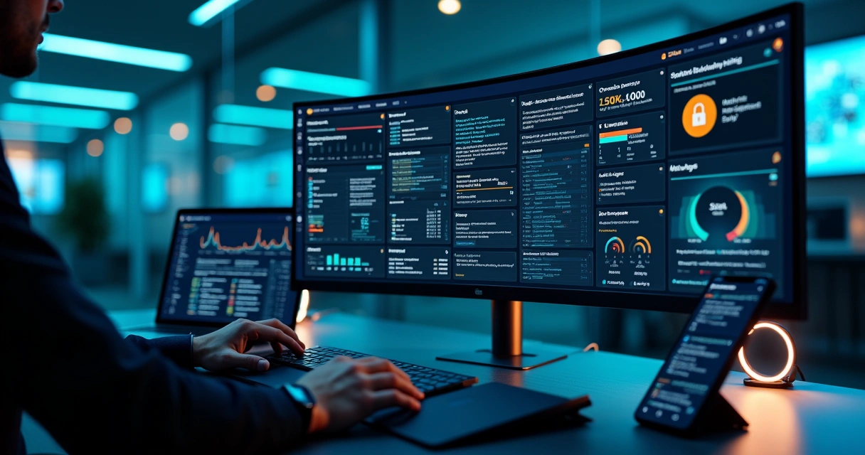 Painel de monitoramento exibindo análise de segurança sob demanda em múltiplos sistemas 