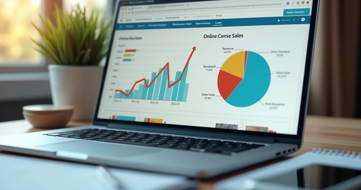 Painel de vendas de cursos mostrando gráfico de faturamento em tela 