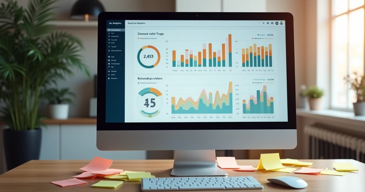 Painel de analytics com gráficos de visitantes únicos e recorrentes 