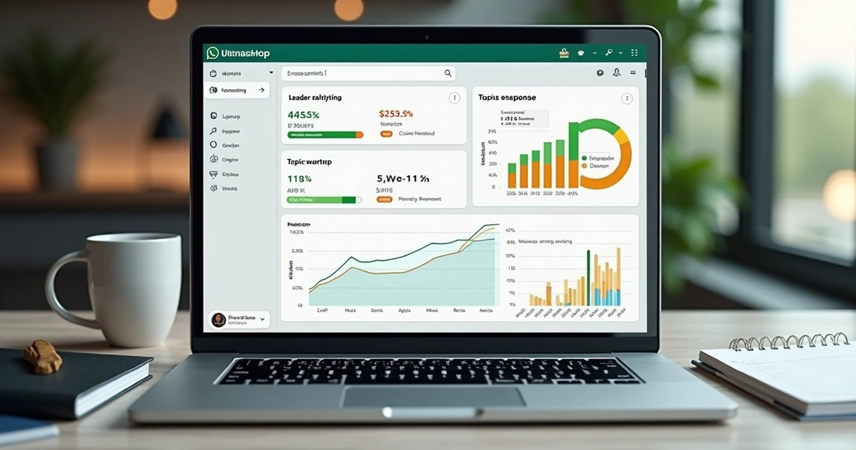 Dashboard de métricas e analytics de WhatsApp B2B exibindo várias estatísticas 