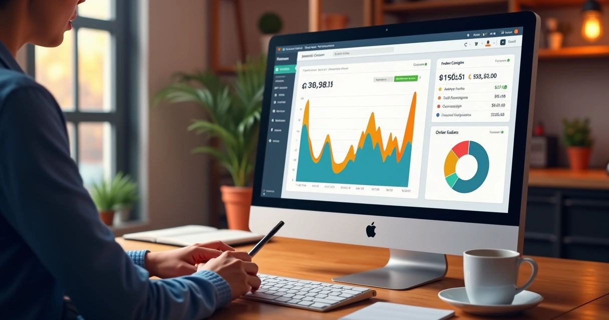 Painel digital mostrando resultados de campanhas de anúncios em restaurante. 