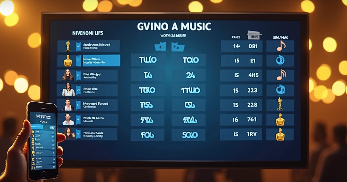 Painel digital mostrando apostas em diferentes categorias de premiações