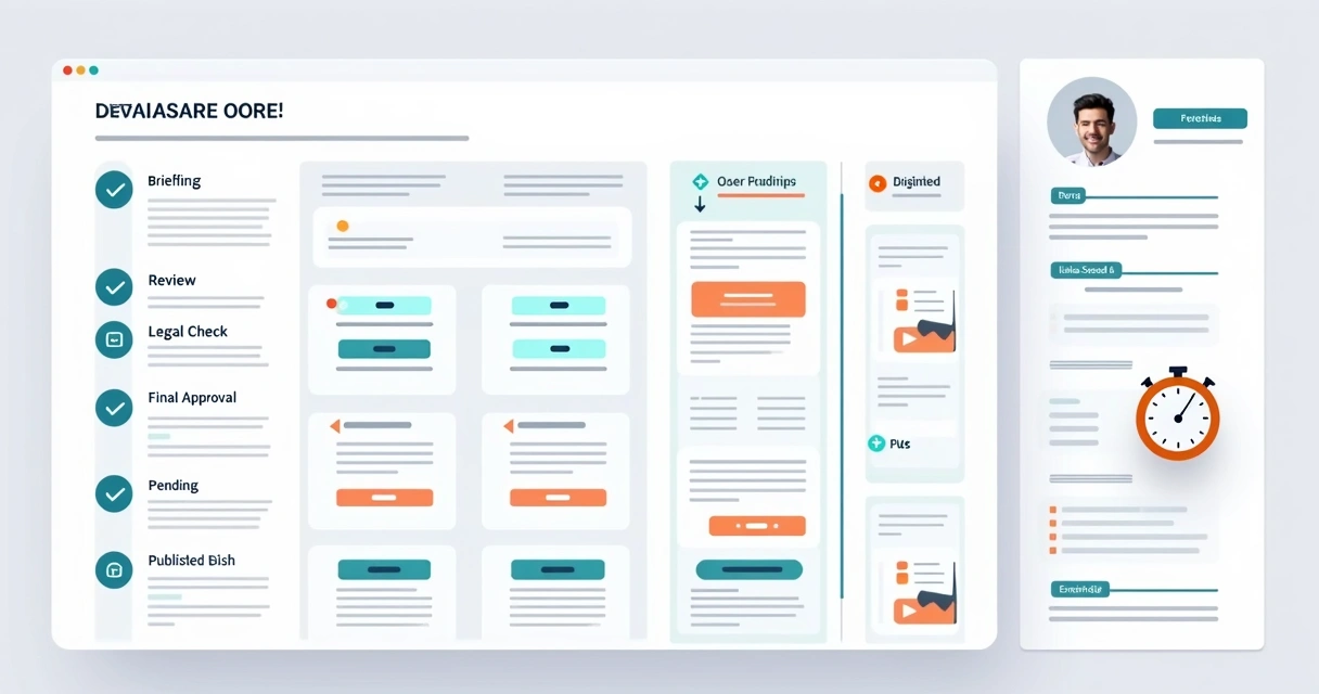 Painel com etapas de aprovação e checklist final