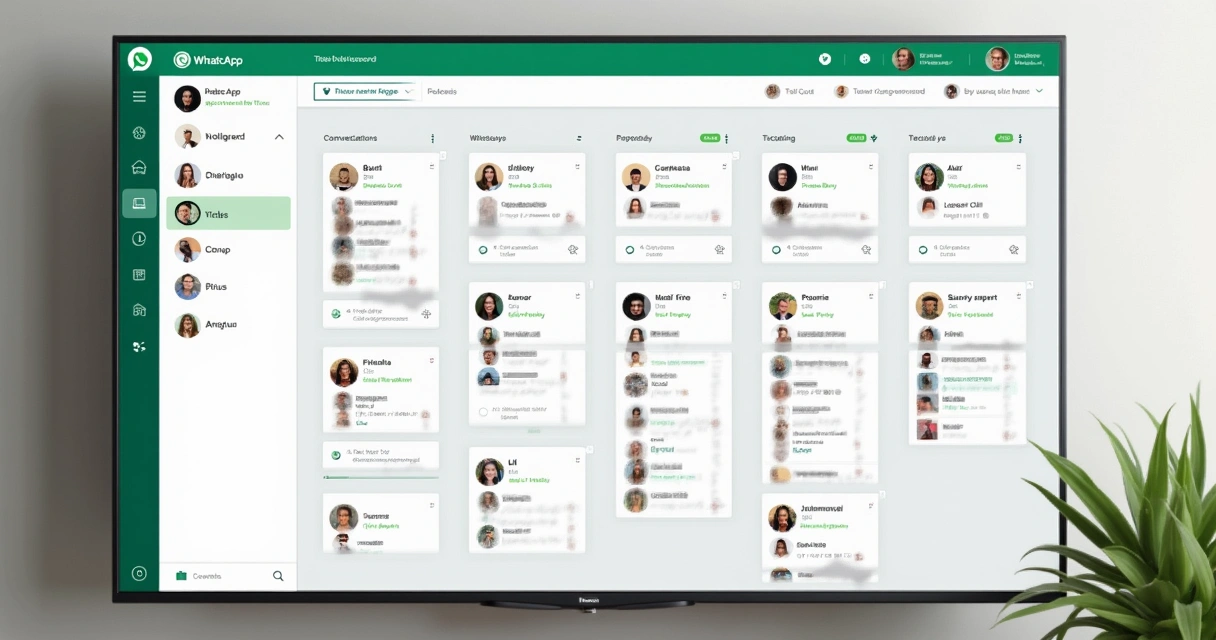 Painel Kanban com múltiplos atendentes gerenciando conversas do WhatsApp 