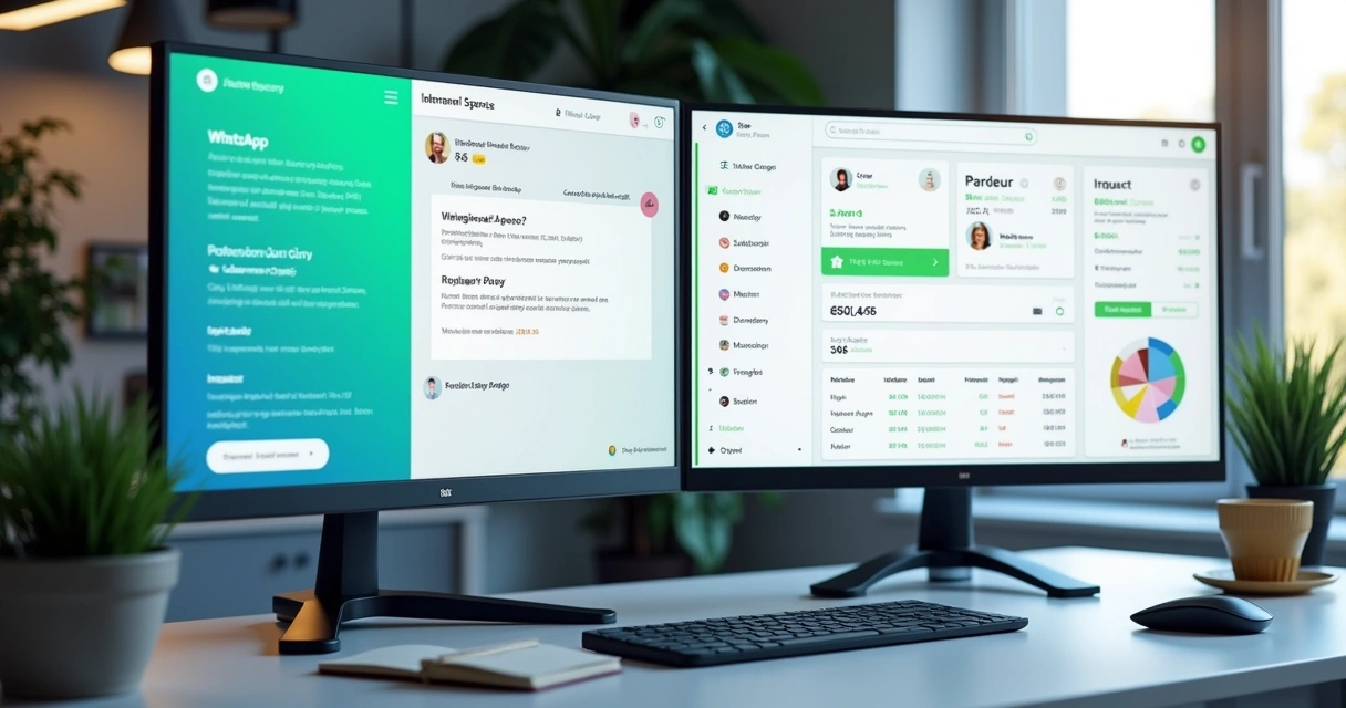 Painel com conversa no WhatsApp e dados de ERP integrados