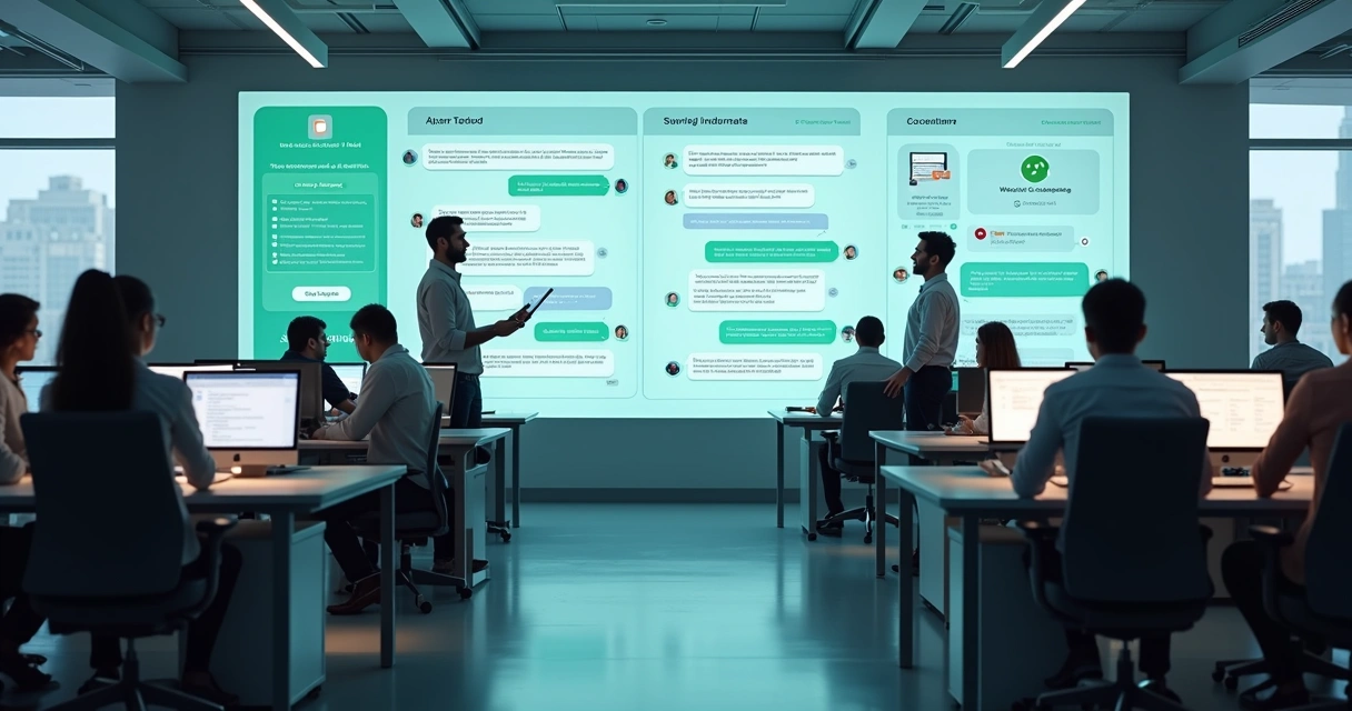 Painel com chatbot e equipe humana em fluxo de atendimento