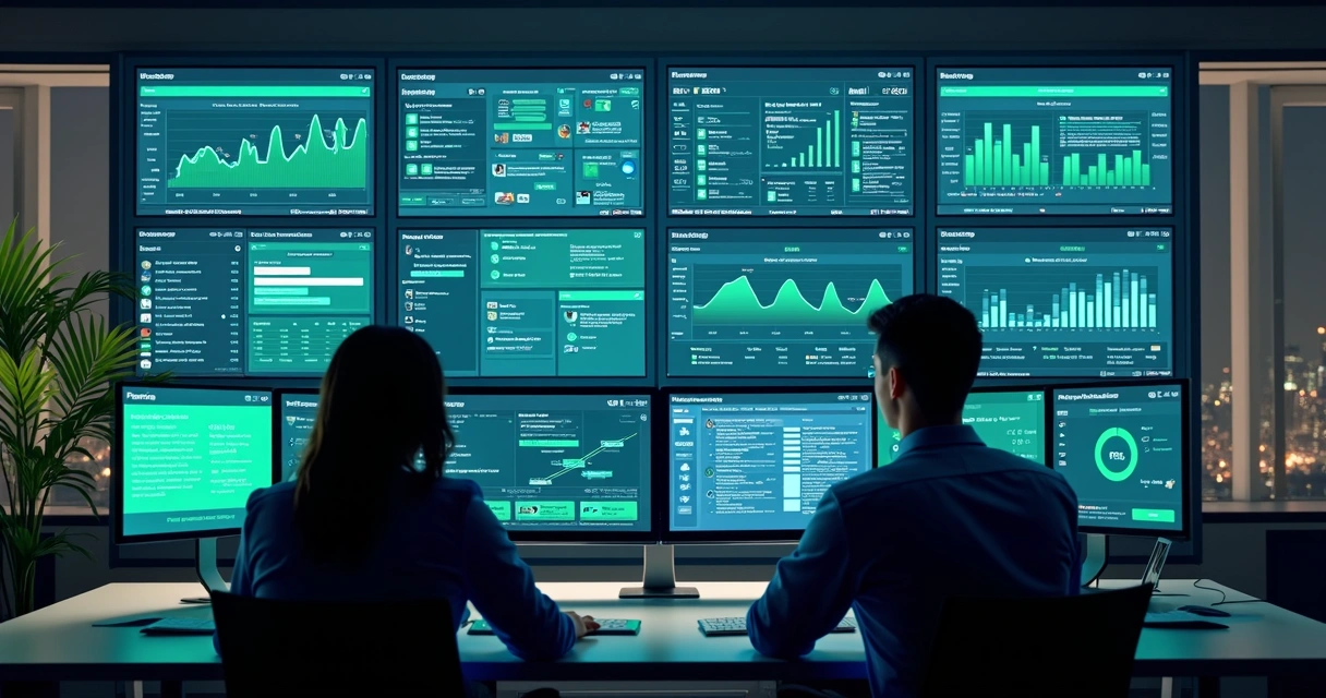 Painel com métricas de atendimento omnichannel em várias telas