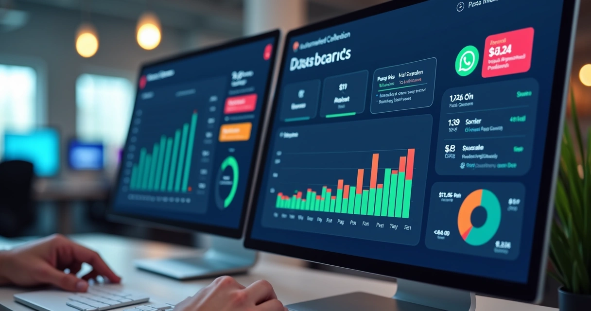 Tela de computador mostrando painel de automação de cobranças