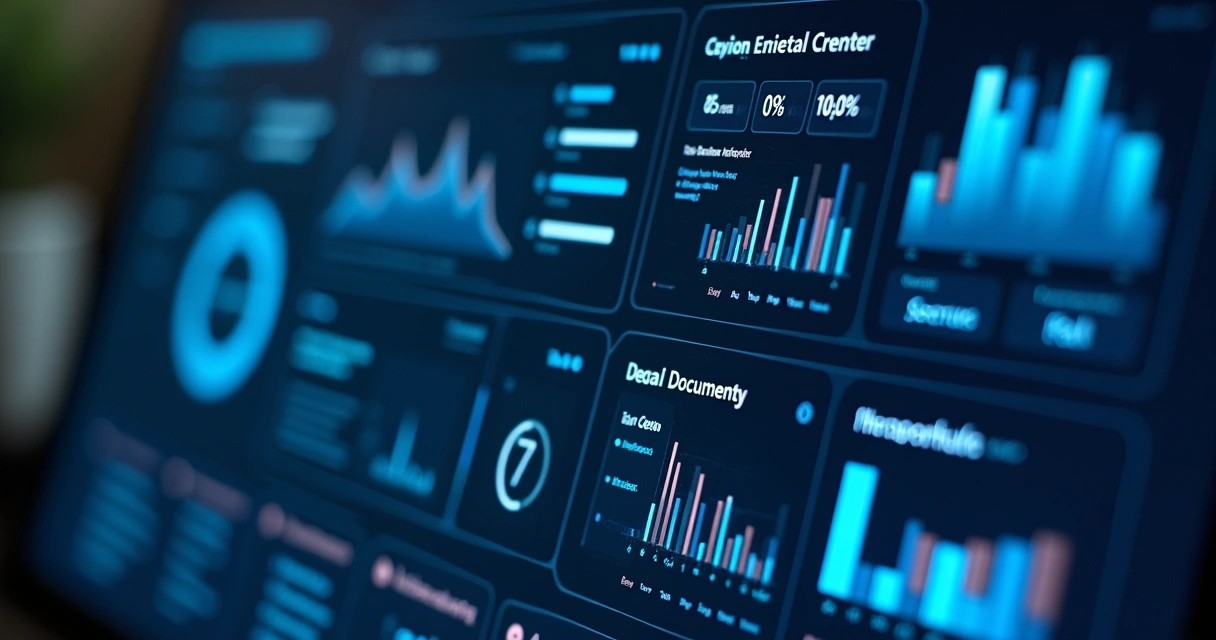 Painel digital moderno mostrando automação de cobranças, gráficos e integração de sistemas 