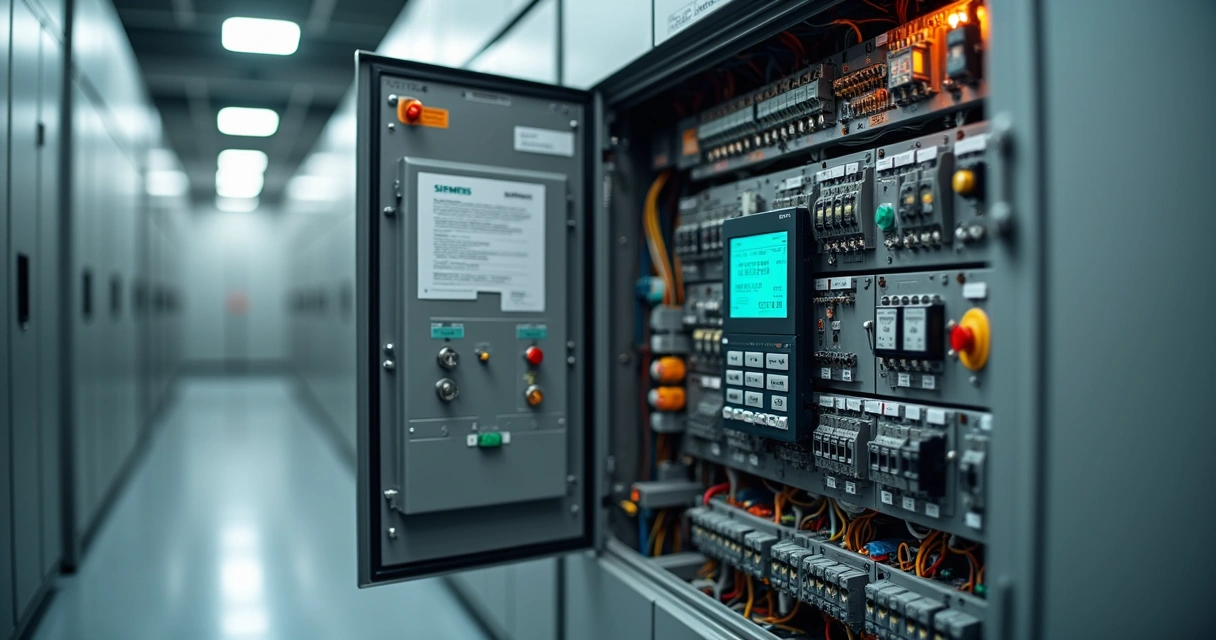 Painel de automação industrial com PLC Siemens, IHM KTP700 e componentes elétricos organizados