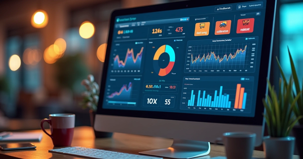 Painel de automação logística em tela de computador 