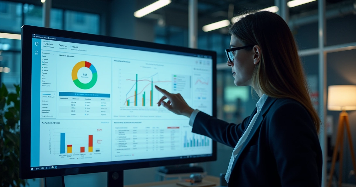 Painel de automação de marketing em tela grande com gráficos e e-mails sendo enviados 