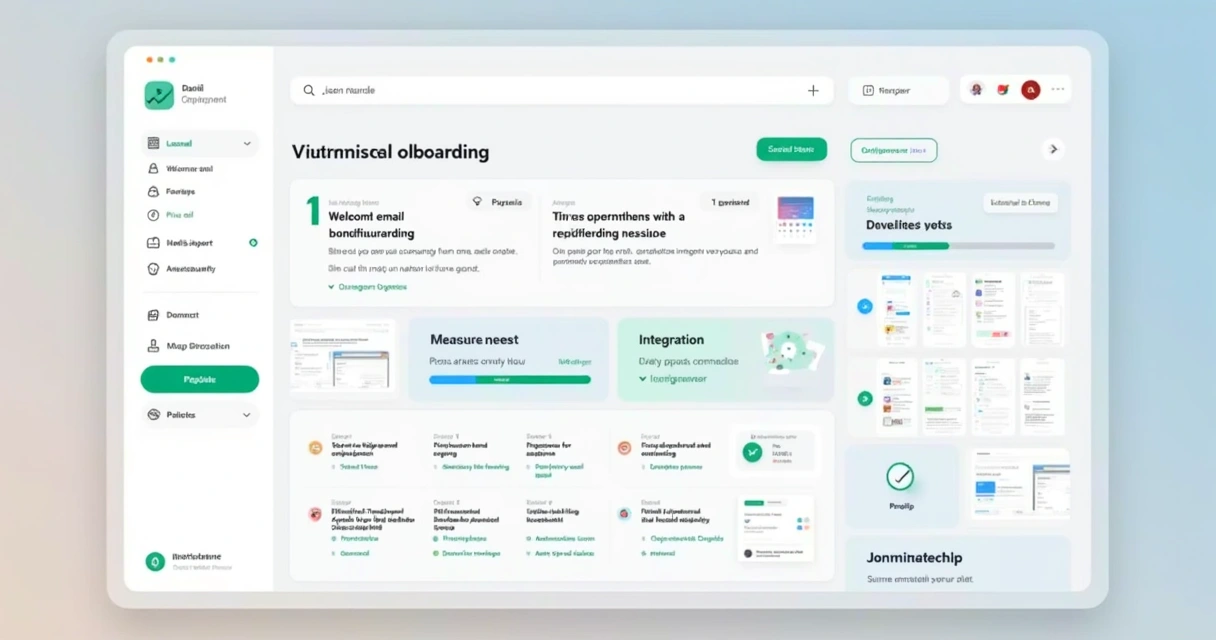 Painel digital mostrando um fluxo automatizado de onboarding com etapas, tarefas e ícones de interação