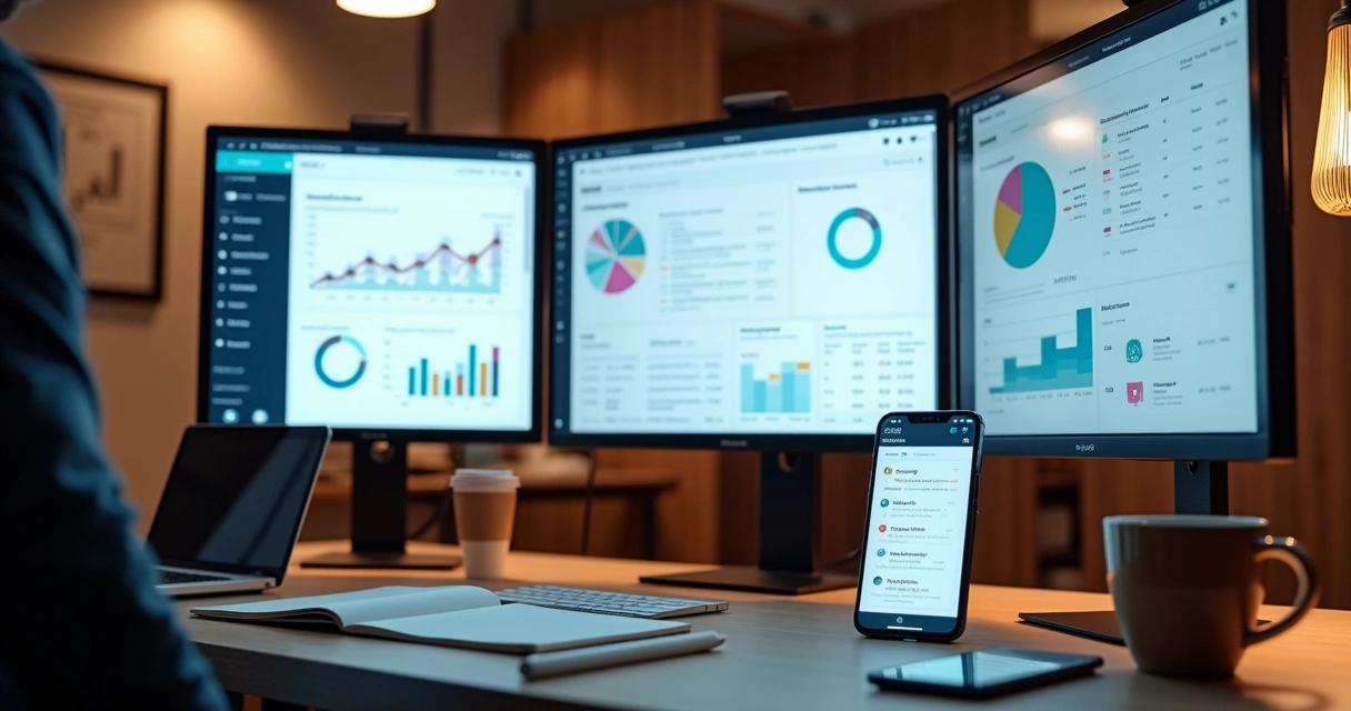 Dashboard automatizado com métricas de marketing B2B em tela de computador 