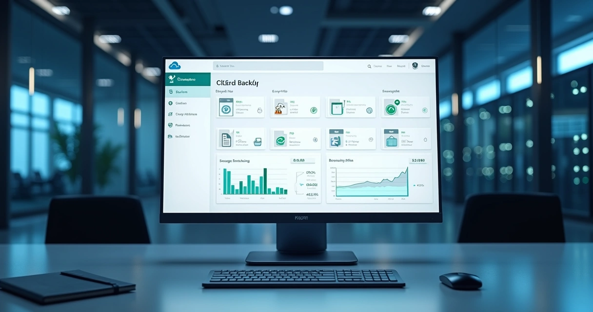 Painel de backup em nuvem em escritório corporativo 