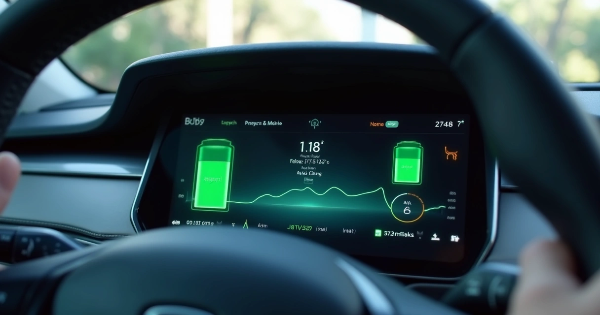 Painel digital mostrando nível da bateria de carro elétrico 