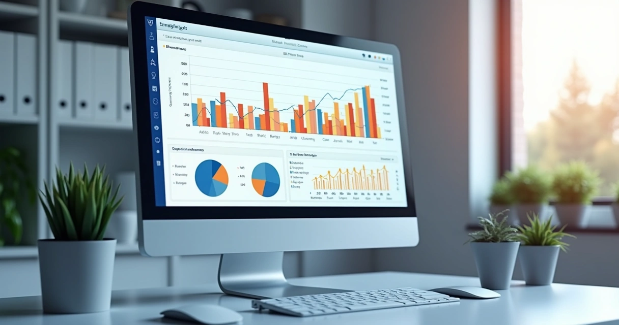 Painel de BI mostrando gráficos de vendas e produtos em destaque 