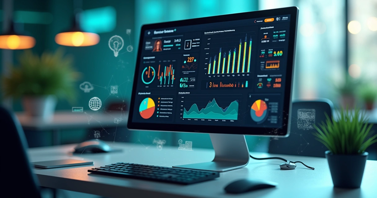 Painel de BI exibindo gráficos de vendas e alertas de fraude em ambiente digital 