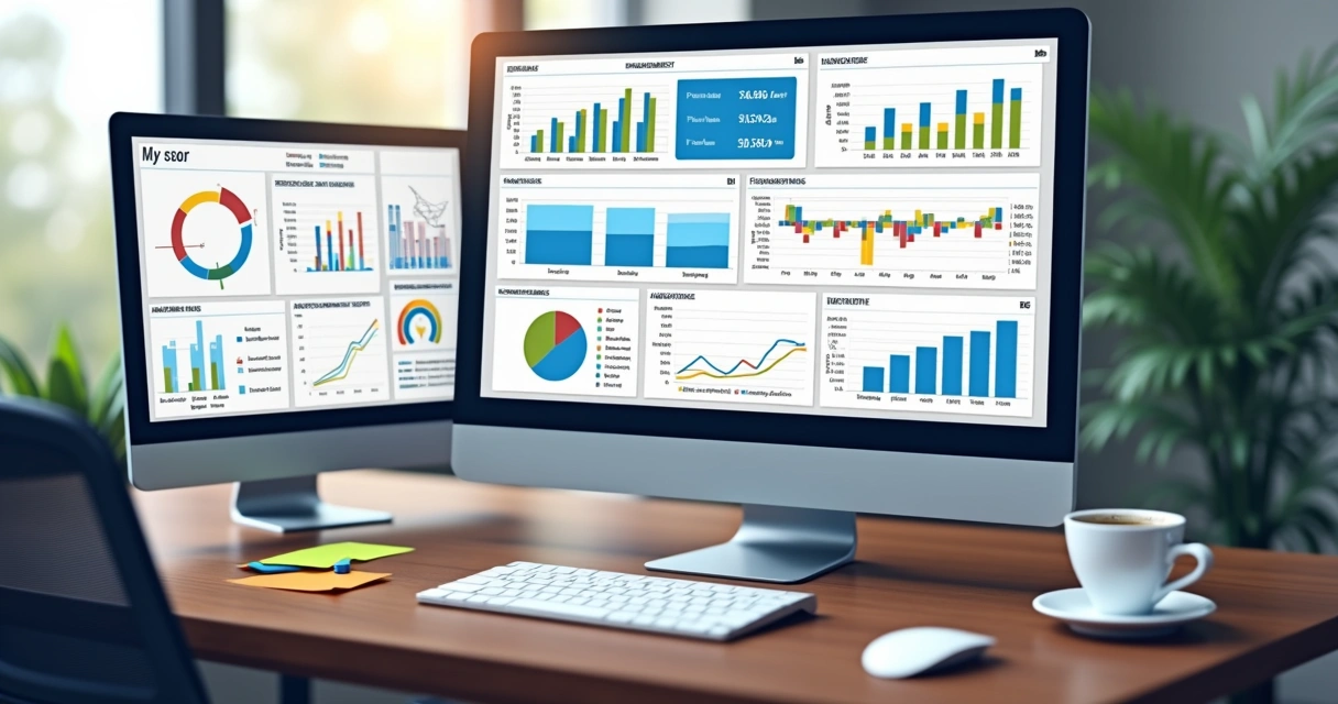 Painel com dashboards de vendas e gráficos de BI em marketplace 
