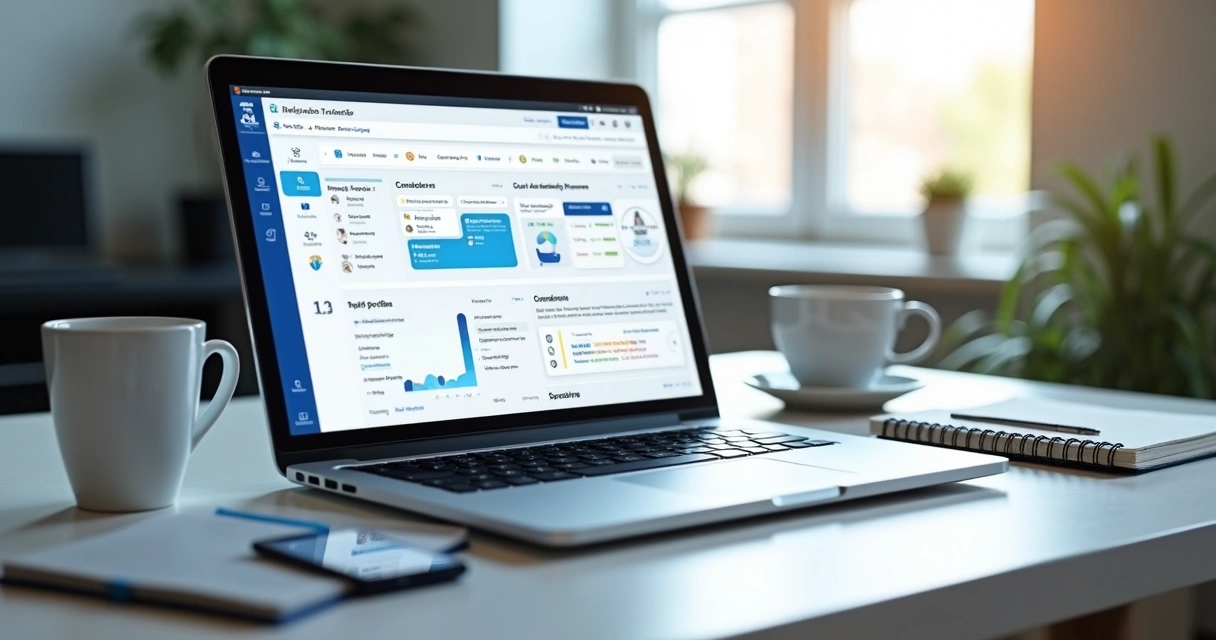 Painel de blog ligado ao CRM em laptop