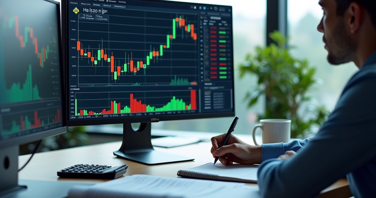 Painel de Bolsa com investidor analisando gráficos 