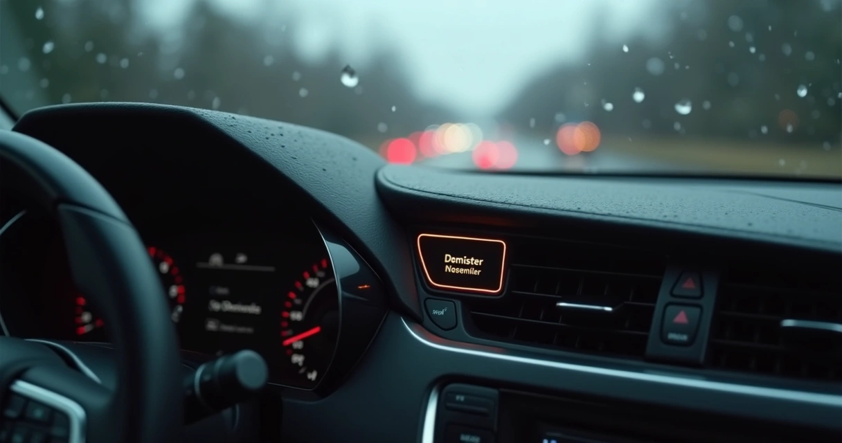 Painel do carro com botão do desembaçador destacado 