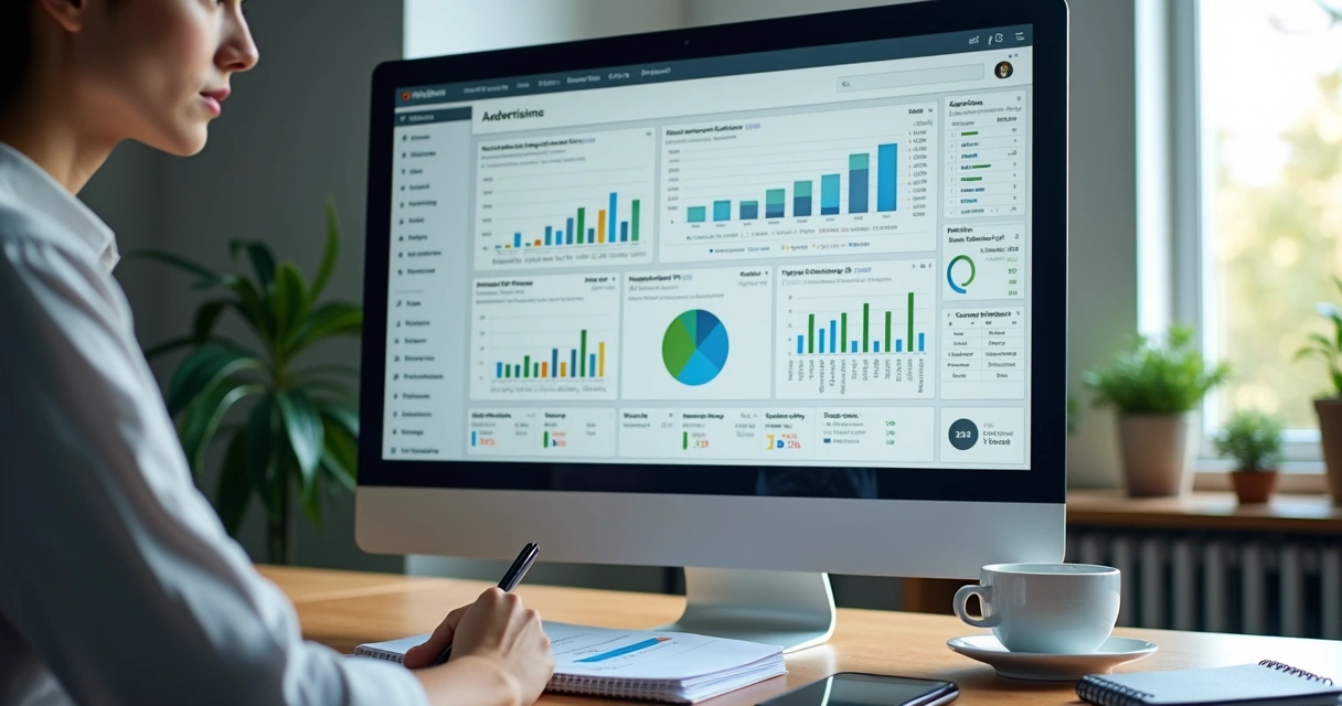 Painel com métricas de campanha e segmentação em tela de computador