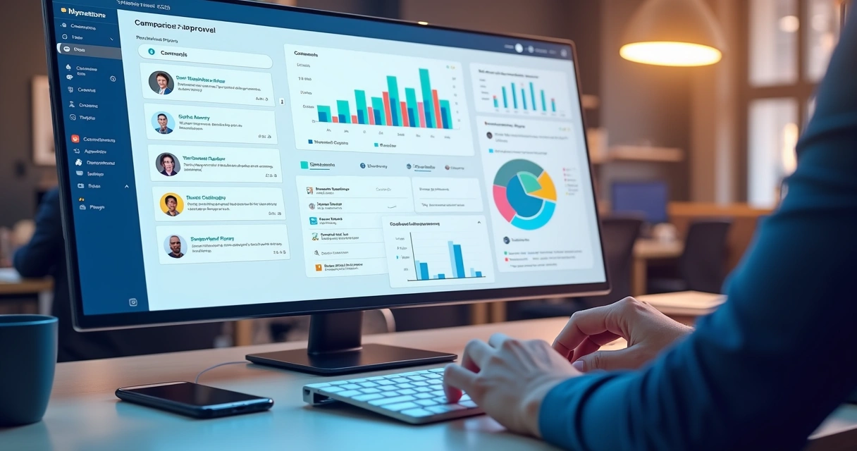 Dashboard ilustrativo de uma plataforma de aprovação digital 