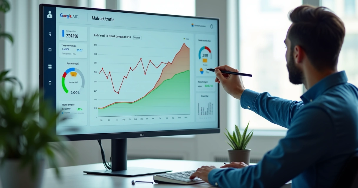Painel de marketing digital mostrando queda de resultados e retomada de performance 