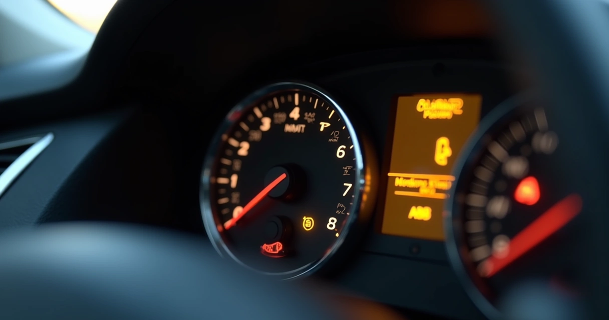 Painel de carro com a luz do ABS acesa na cor amarela 