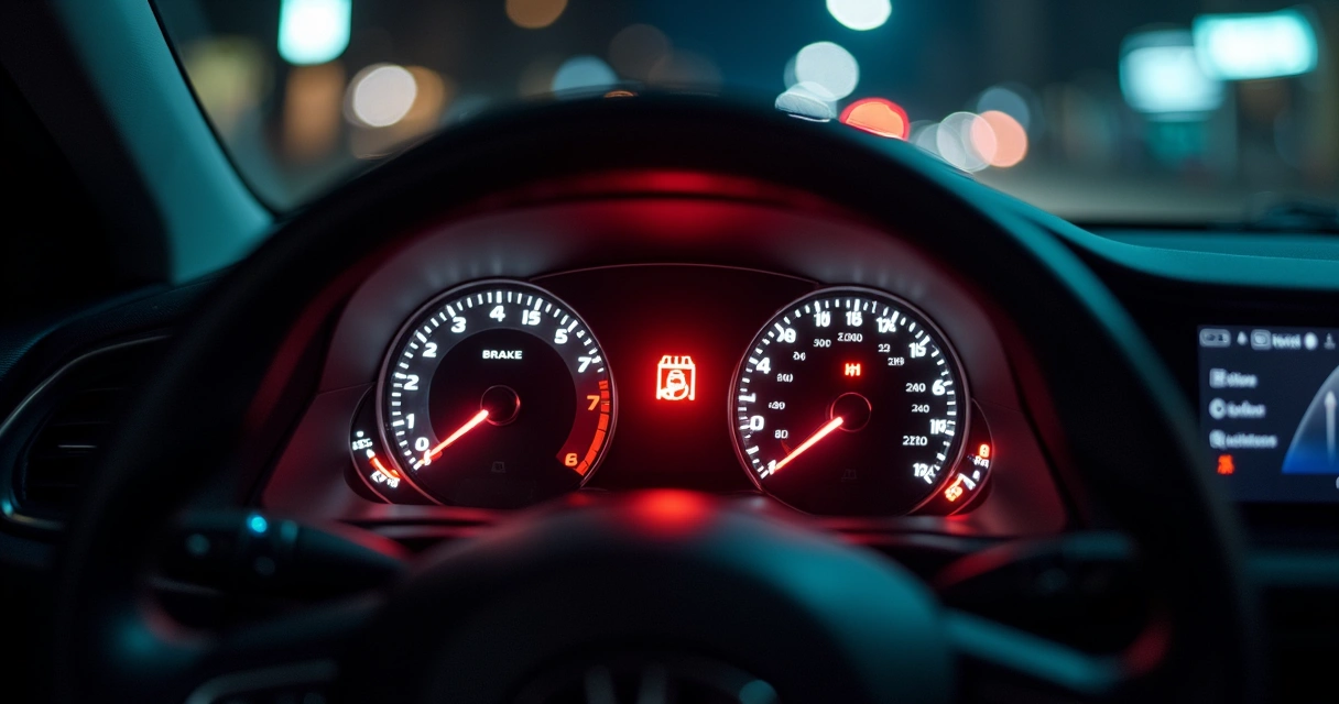 Painel de carro com luz de freio acesa em destaque 