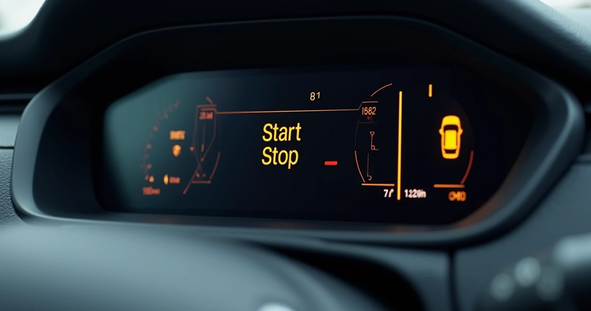 Painel de carro mostrando luz do sistema Start-Stop ativada. 