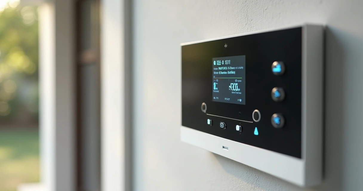 Painel central de alarme instalado em parede de casa residencial